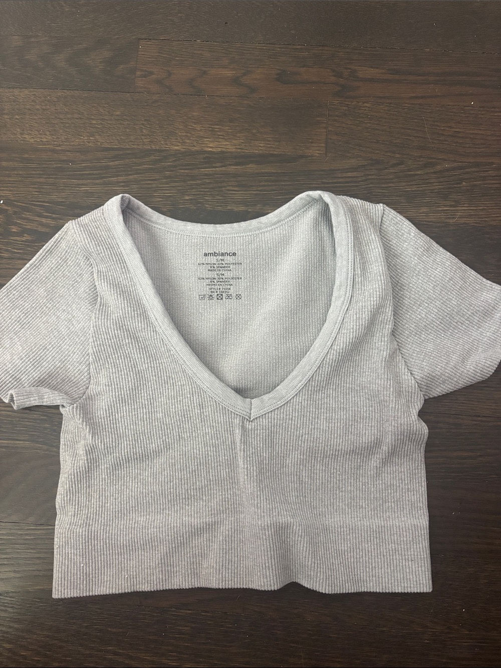 Ambiance Ribbed V-Neck Crop Top - Gray